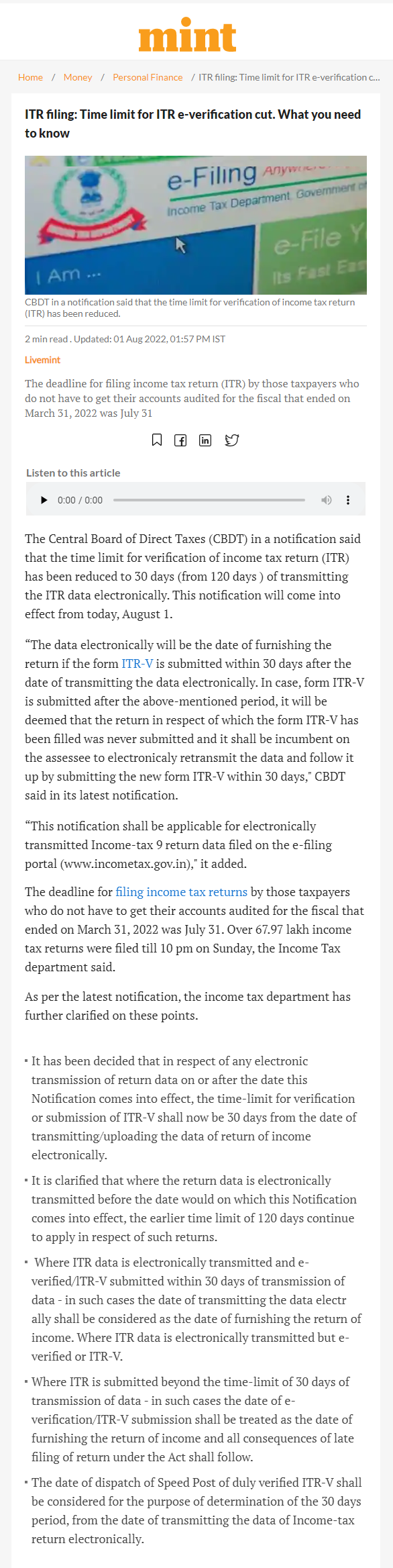 ITR E-verification date